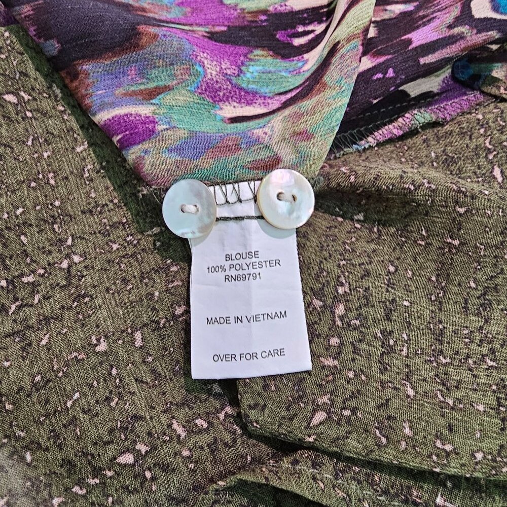 Fig & Flower Womens Sz M Green Purple Art Print Boho Blouse Hi Low Casual Top - Picture 14 of 15